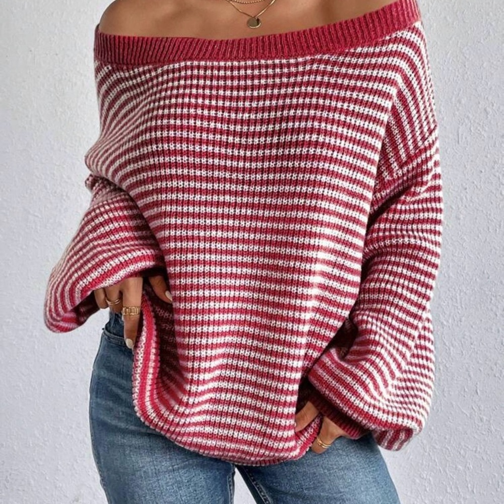 SHEIN Off-Shoulder Sweater - Red and White